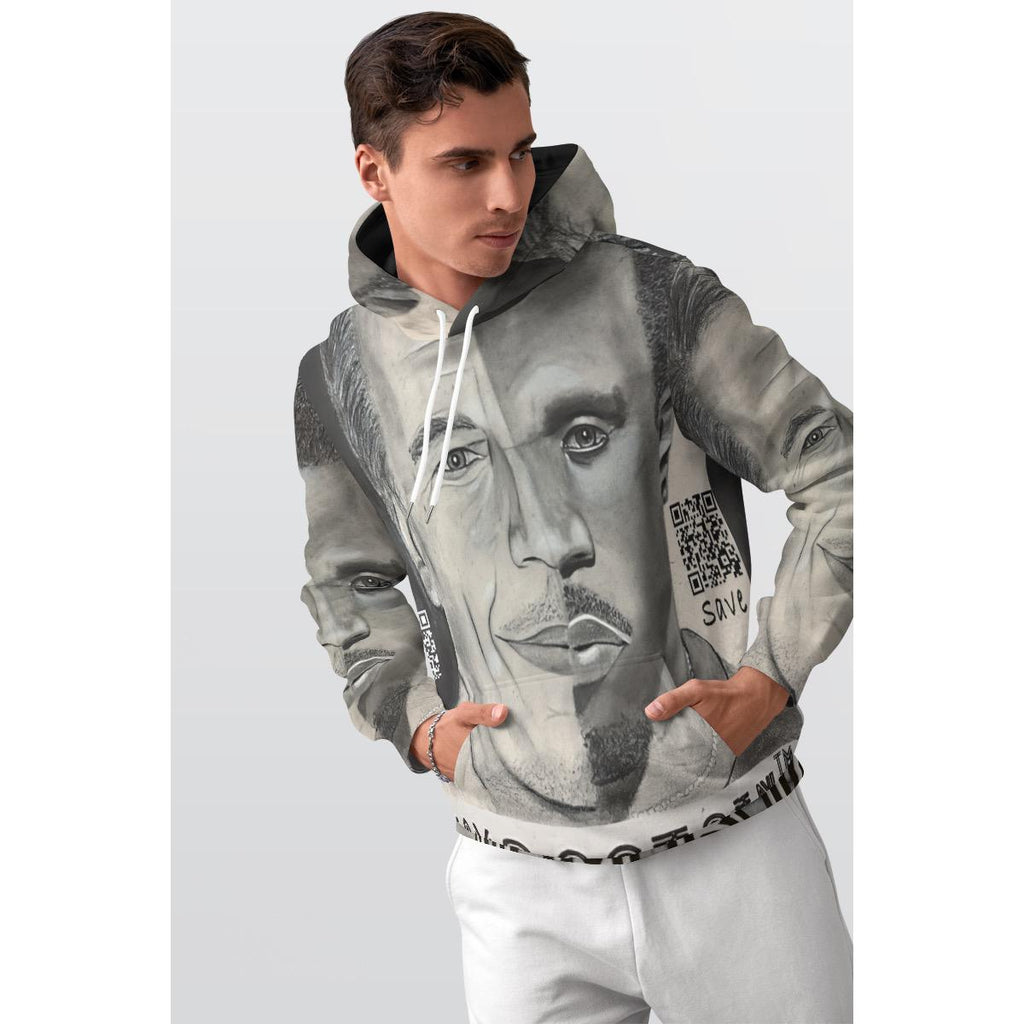 COMBOSTAIN The face of Complicity All-Over Print Men's Thickened Pullover Hoodie